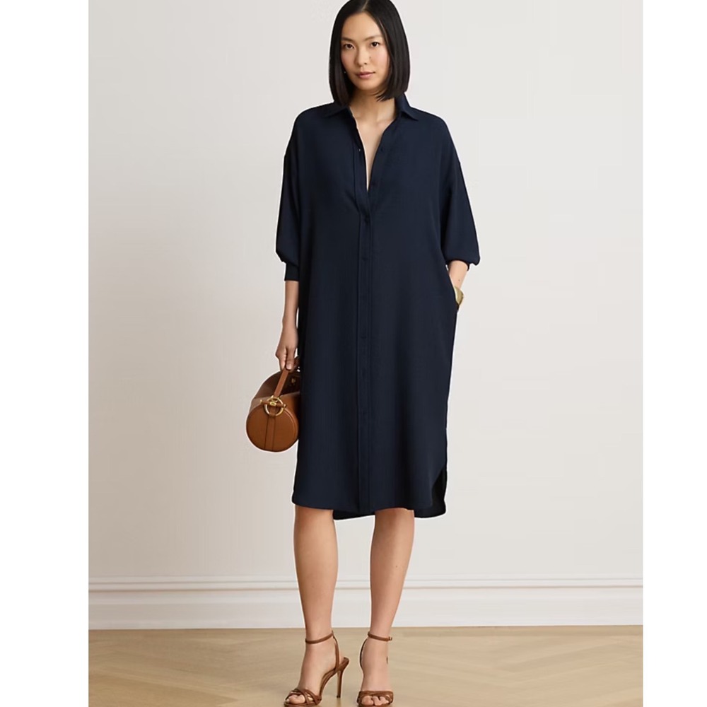 Ralph Lauren Black Label Double-Faced Georgette Midi Shirtdress Size 14
